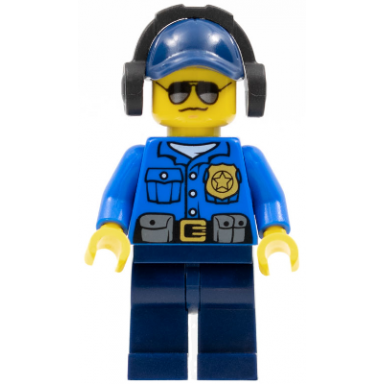 police - city officer gold badge dark blue cap with hole headphones sunglasses
