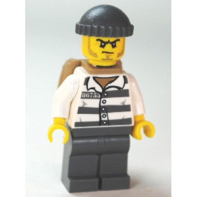 police - jail prisoner 86753 prison stripes dark bluish gray knit cap backpack scowl