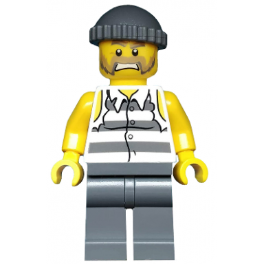 police - jail prisoner shirt with prison stripes and torn out sleeves dark bluish gray legs dark bluish gray knit cap