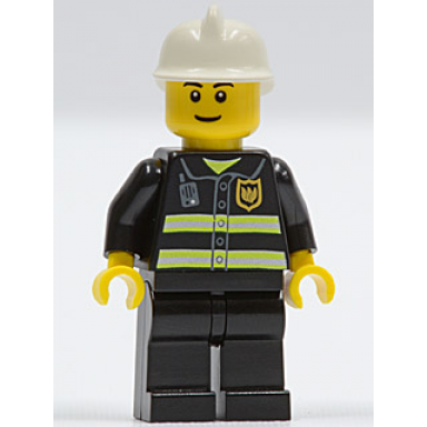 fire - reflective stripes black legs white fire helmet black eyebrows thin grin