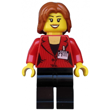 press woman reporter - black legs dark orange mid-length tousled hair