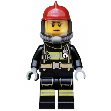 fire - reflective stripes with utility belt dark red fire helmet breathing neck gear with air tanks peach lips smile