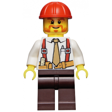 construction foreman - shirt with tie and suspenders dark brown legs red construction helmet