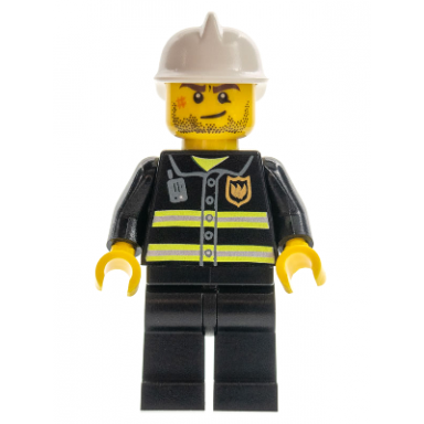 fire - reflective stripes black legs white fire helmet crooked smile with scar