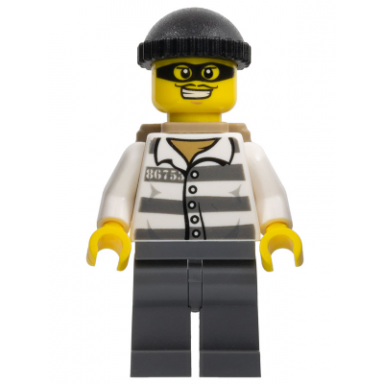 police - jail prisoner 86753 prison stripes black knit cap backpack mask