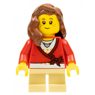 sweater cropped with bow heart necklace tan short legs reddish brown female hair over shoulder