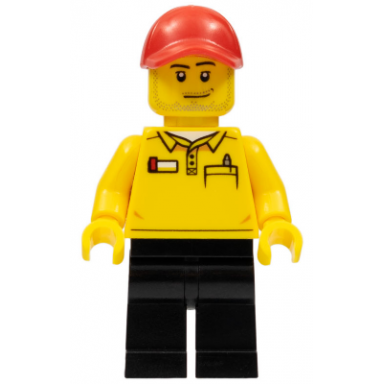 lego store driver black legs red cap with hole