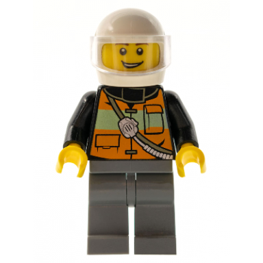 fire - reflective stripe vest with pockets and shoulder strapwhite helmet brown eyebrows