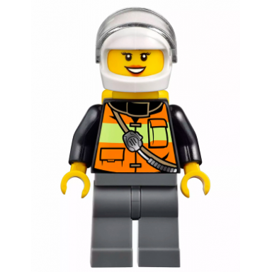 fire - reflective stripe vest with pockets and shoulder strap white helmet yellow air tanks peach lips