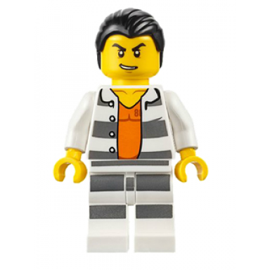 police - jail prisoner shirt with prison stripes and orange undershirt striped legs hair combed