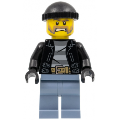 police - city bandit male with brown and gray beard black knit cap