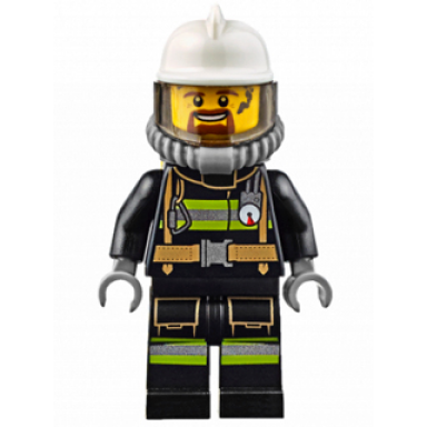 fire - reflective stripes with utility belt white fire helmet breathing neck gear with air tanks trans-brown visor goatee