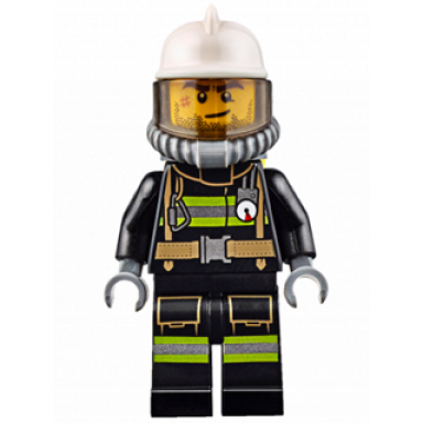 fire - reflective stripes with utility belt white fire helmet breathing neck gear with air tanks trans-brown visor beard stubble