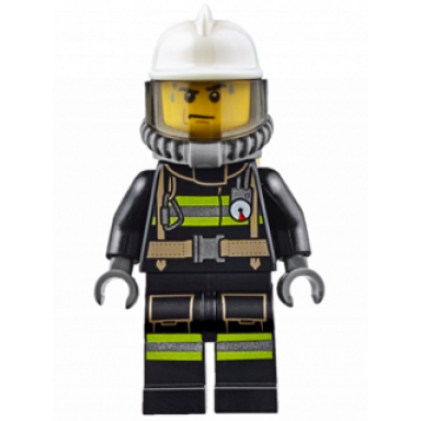 fire - reflective stripes with utility belt white fire helmet breathing neck gear with air tanks trans-brown visor sweat drops