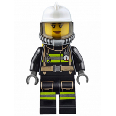 fire - reflective stripes with utility belt white fire helmet breathing neck gear with air tanks trans-brown visor peach lips smile