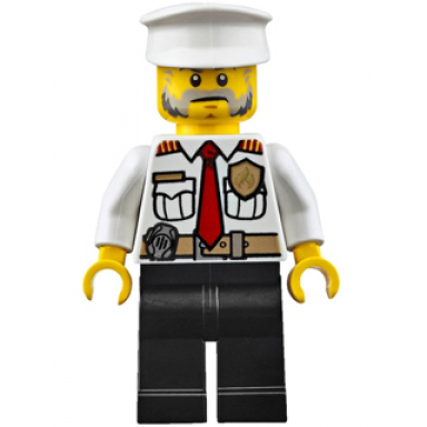 fire boat captain - white shirt with red tie badge belt black legs white police hat