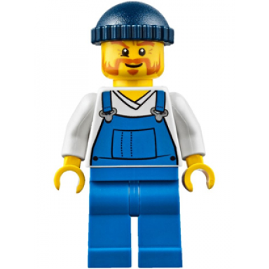 fire lighthouse keeper - overalls blue over v-neck shirt blue legs dark blue knit cap