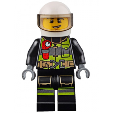 fire - reflective stripes with utility belt and flashlight white helmet trans-brown visor lopsided grin