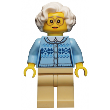 grandmother - fair isle sweater white hair tan legs glasses
