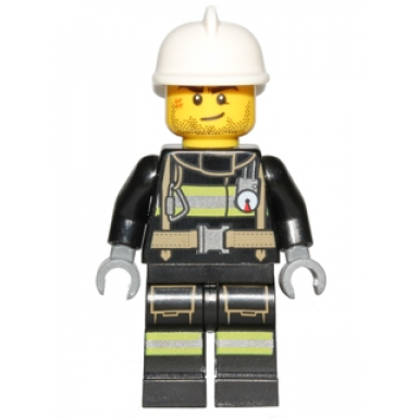 fire - reflective stripes with utility belt white fire helmet beard stubble