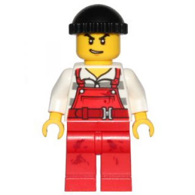 police - city bandit male with red overalls black knit cap lopsided open mouth smile