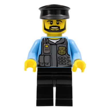 police officer black cap and legs beard