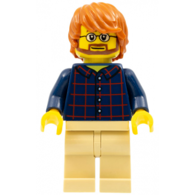plaid button shirt front and back tan legs dark orange tousled hair