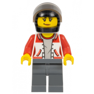 atv driver - female jacket with number 8 on back dark bluish gray legs black helmet