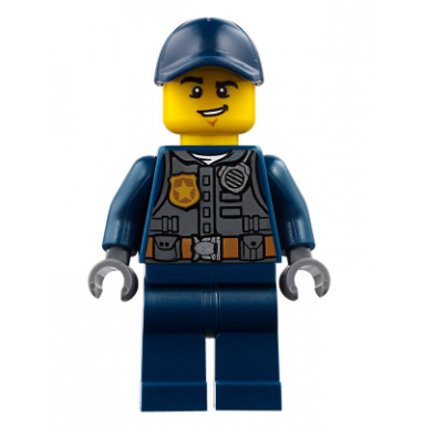 police - city officer with dark bluish gray vest with badge and radio dark blue legs dark blue cap