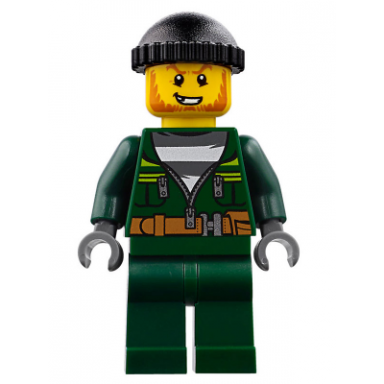 police - city bandit male with dark green zip jacket dark green legs black knit cap