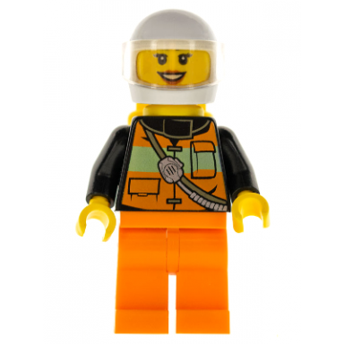 fire - female reflective stripe vest with pockets and shoulder strap orange legs white helmet yellow air tanks