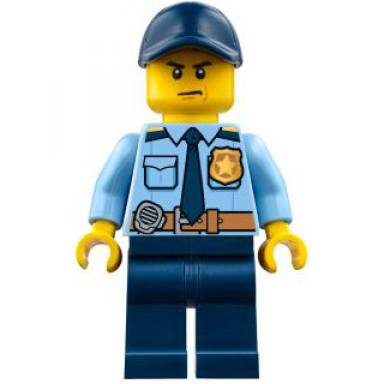 police - city shirt with dark blue tie and gold badge dark tan belt with radio dark blue legs dark blue cap with hole