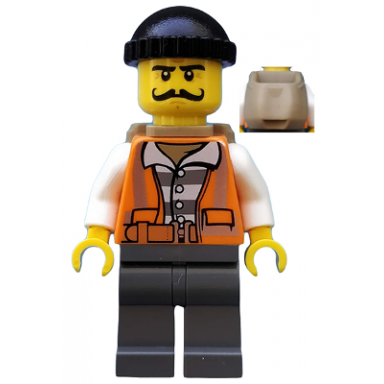 police - city bandit male with orange vest black knit cap moustache curly long