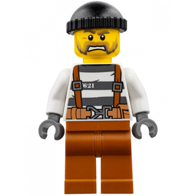 police - jail prisoner overalls 621 prison stripes dark orange legs black knit cap beard