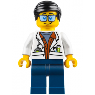 city jungle scientist - white lab coat with test tubes dark blue legs black smooth hair