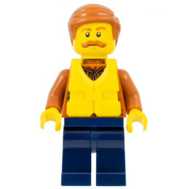 city jungle explorer - dark orange jacket with pouches dark blue legs dark orange smooth hair life jacket center buckle moustache