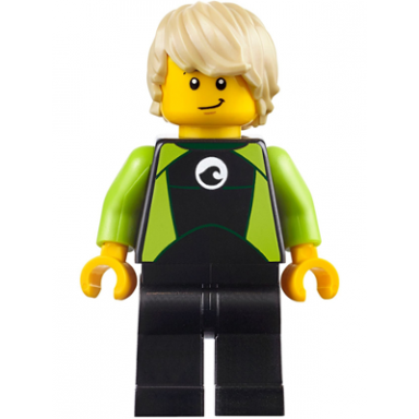 coast guard city - surfer in black and lime wetsuit tan wavy hair