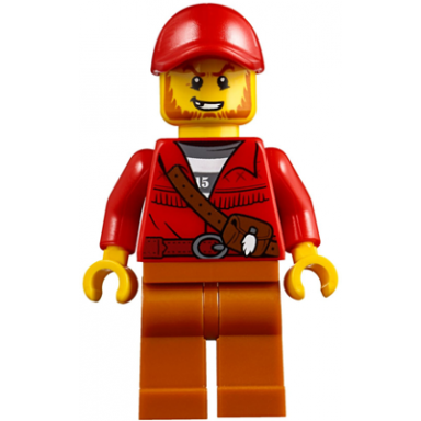 mountain police - crook male with red fringed shirt with strap and pouch red cap