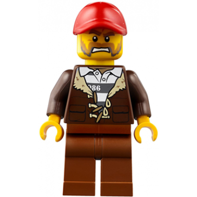 mountain police - crook male with lined jacket over prisoner shirt red cap