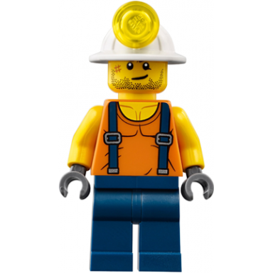 miner - shirt with straps dark blue legs mining helmet stubble and scar