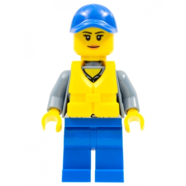 coast guard city - female crew member blue cap with life jacket