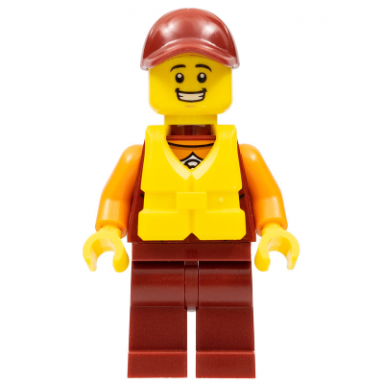coast guard city - rescuer dark red cap with big smile and life jacket