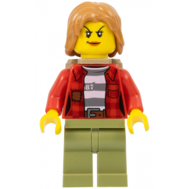 mountain police - crook female jacket over 87 prison stripes backpack