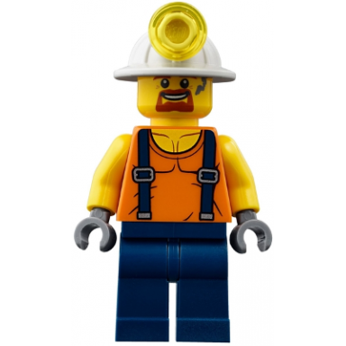 miner - shirt with straps dark blue legs mining helmet goatee and moustache