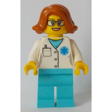 doctor - emt star of life medium azure legs dark orange female hair short swept sideways glasses