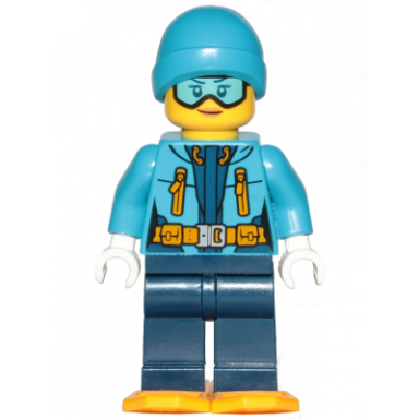 arctic explorer - female dark blue legs dark azure beanie medium azure ski goggles bright light orange snowshoes