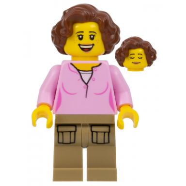hiker female parent pink shirt dark tan legs