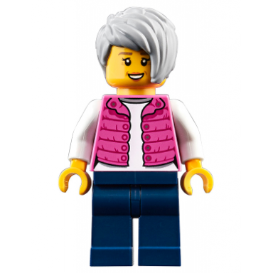 camper female dark pink jacket dark blue legs light bluish gray female hair short tousled