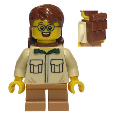 camper male child tan shirt medium nougat short legs glasses backpack