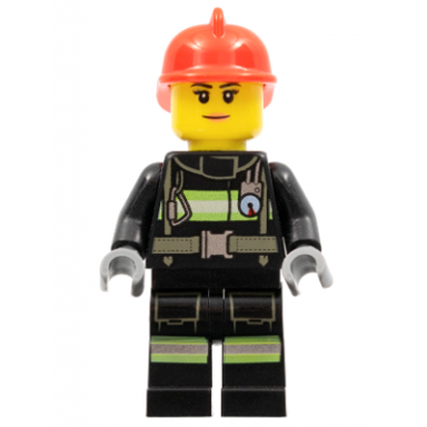 fire - reflective stripes with utility belt red fire helmet peach lips closed mouth smile